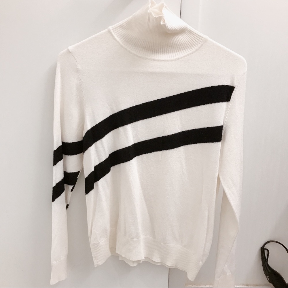 White black striped turtleneck sweater